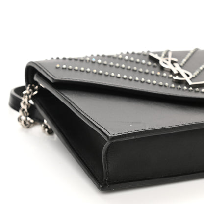 Saint Laurent Calfskin Studded Monogram Envelope Chain Wallet Black 8 of 9