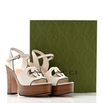 Gucci Cosmos Softy Calfskin Wooden Interlocking G Cut-Out 30/120mm Platform Sandals 38.5 Mystic White 8 of 8