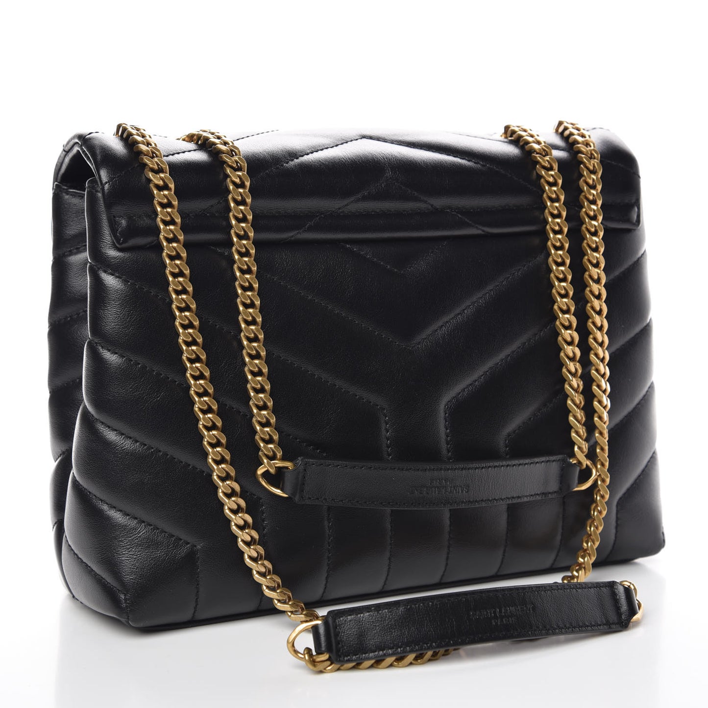 Calfskin Y Quilted Monogram Small Loulou Chain Satchel Black