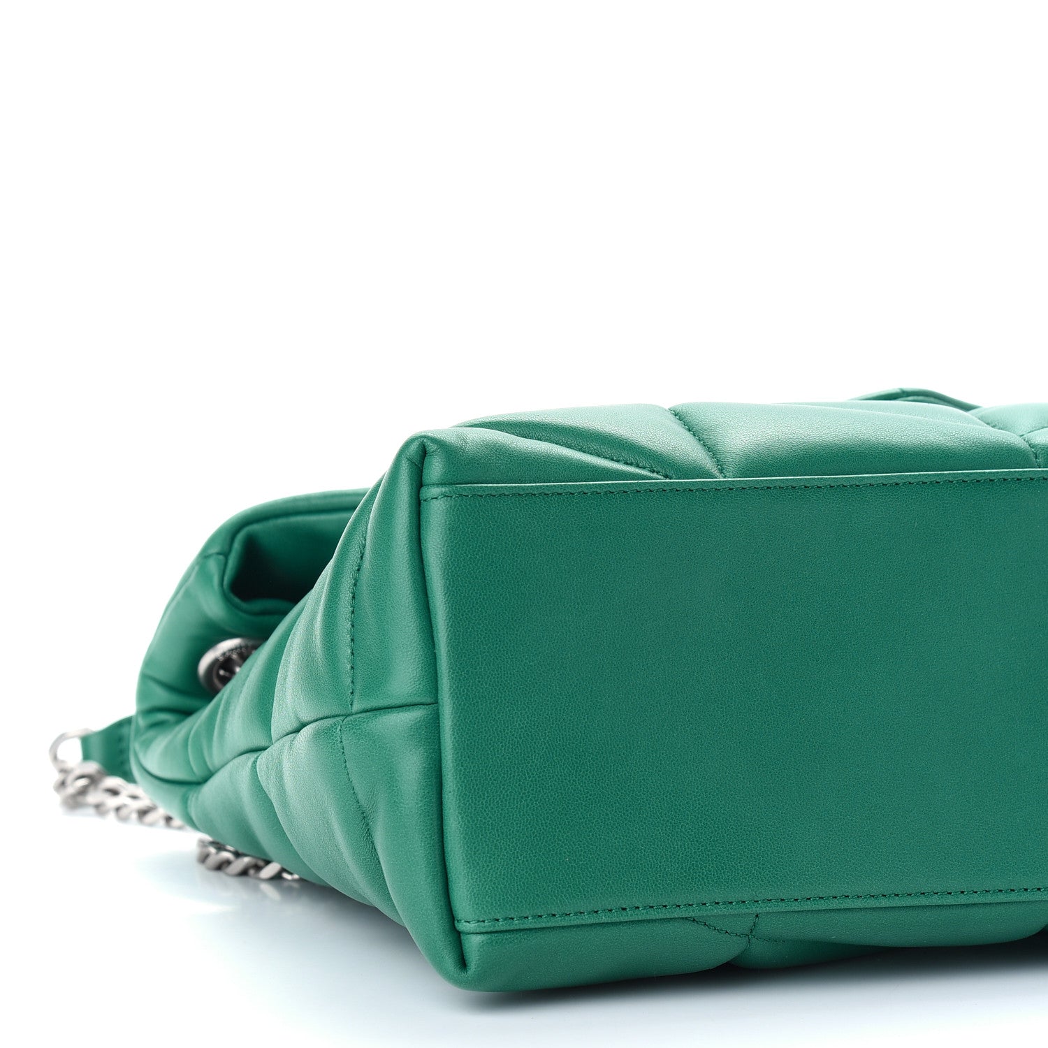 Saint Laurent Lambskin Quilted Small Loulou Puffer Monogram Chain Satchel Green Field 7 of 8