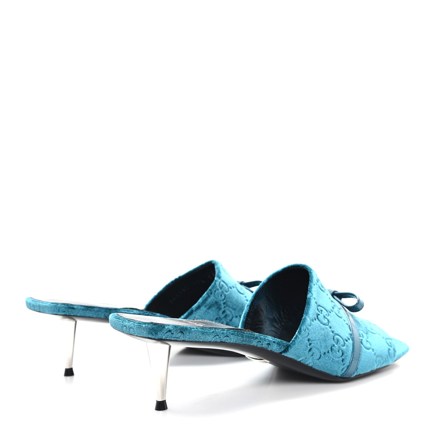 Gucci New Velvet Ashmir Regent Calfskin GG Monogram Square Toe Bow 45mm Slide Sandals Peacock Blue 39.5 5 of 9