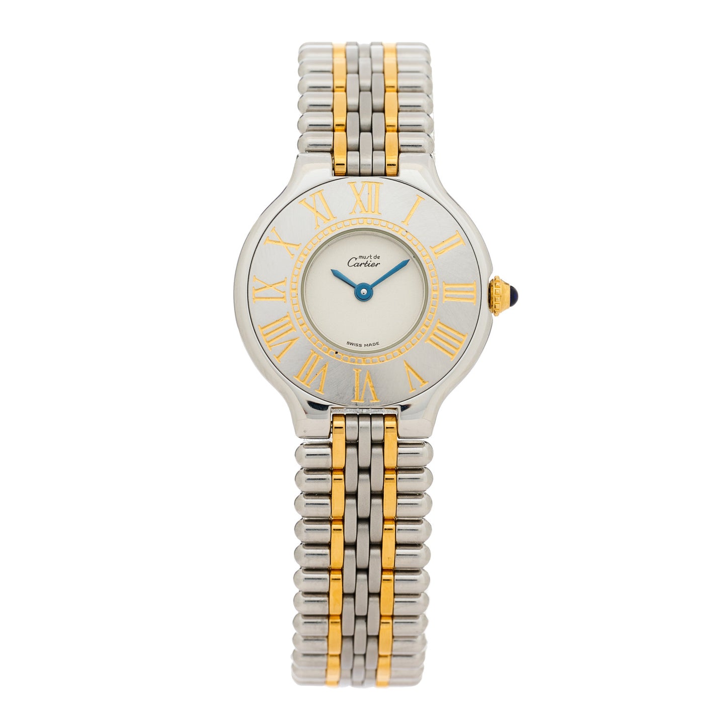 Stainless Steel 18K Yellow Gold 28mm Must De 21 Bullet Link Quartz Watch