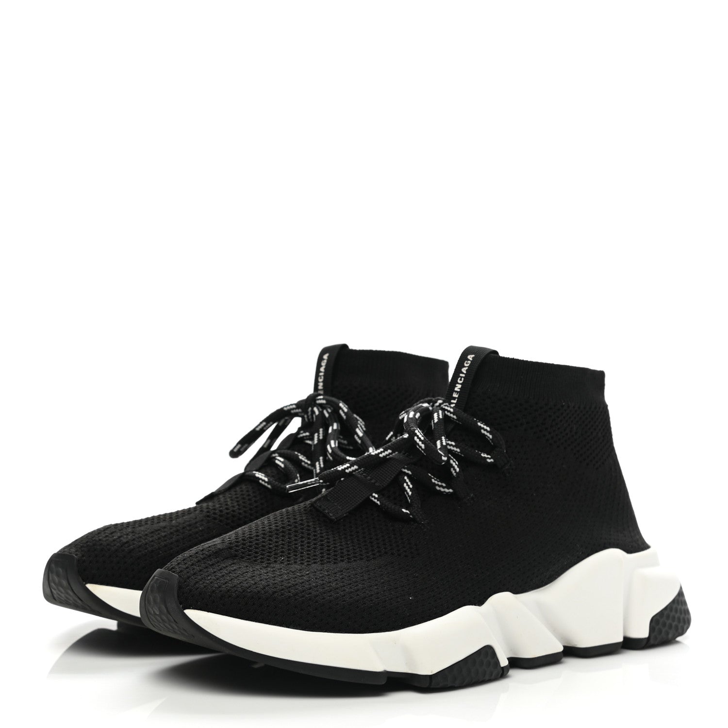 Balenciaga Recycled Knit Bi-Color Sole Womens Speed Lace Up Sneakers 40 Black White 3 of 9