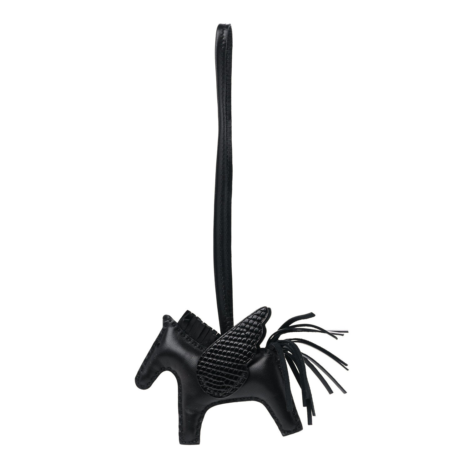 Hermes Milo Lambskin Lizard Touch Grigri Rodeo Pegase Horse Bag Charm PM So Black 1 of 5