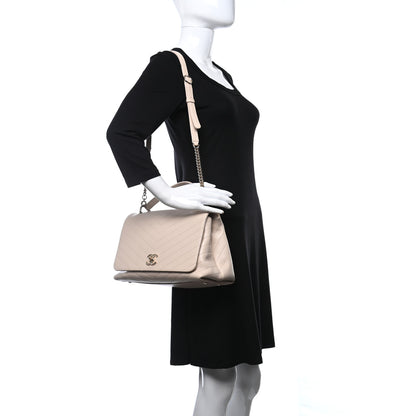 Chanel Grained Calfskin Stitched Medium Chevron Chic Top Handle Flap Beige 2 of 11