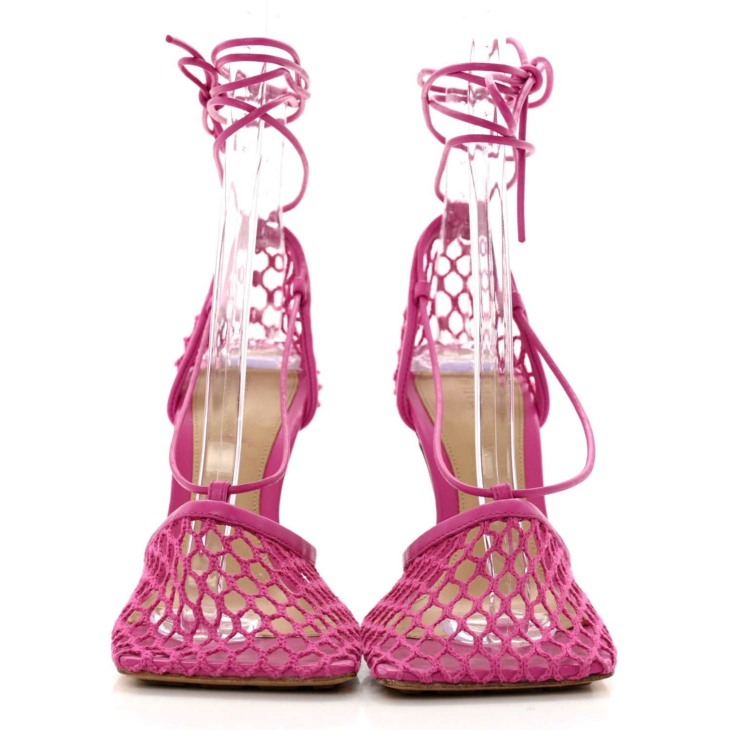 Bottega Veneta Mesh Nappa Stretch Ankle Tie 90mm Sandals 35 Hollyhock 2 of 10