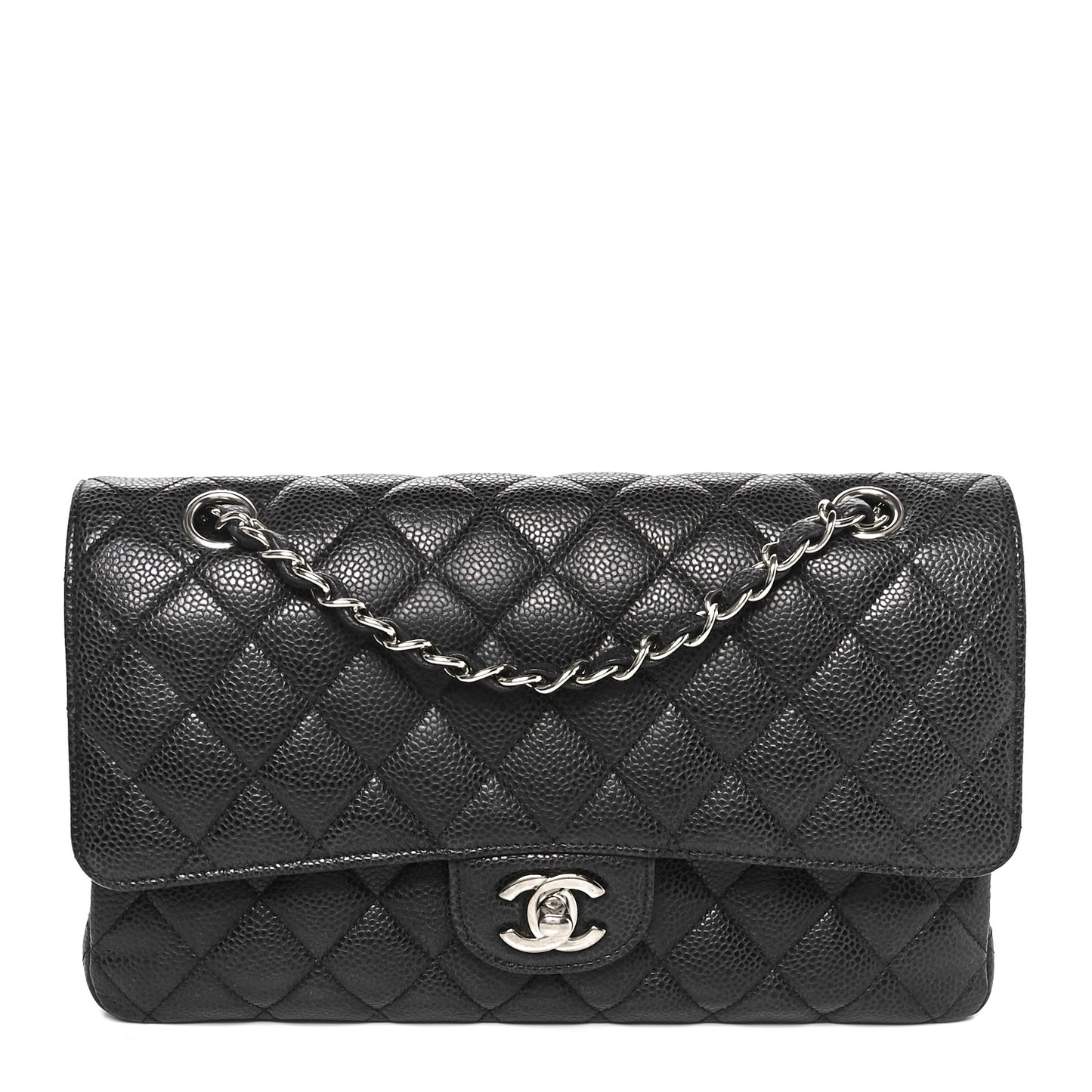 Caviar Quilted Medium Double Flap Black