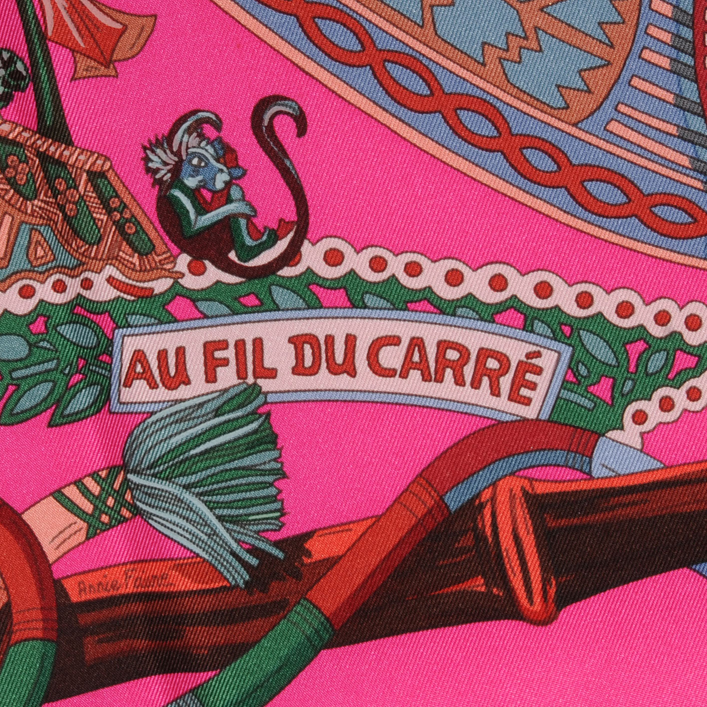Hermes Silk Au Fil Du Carre Scarf 90 Rose VIF Rouge 4 of 5
