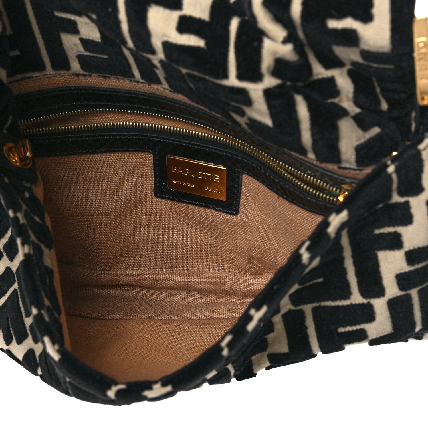 Fendi Fabric Snakeskin FF Baguette Black White 4 of 11