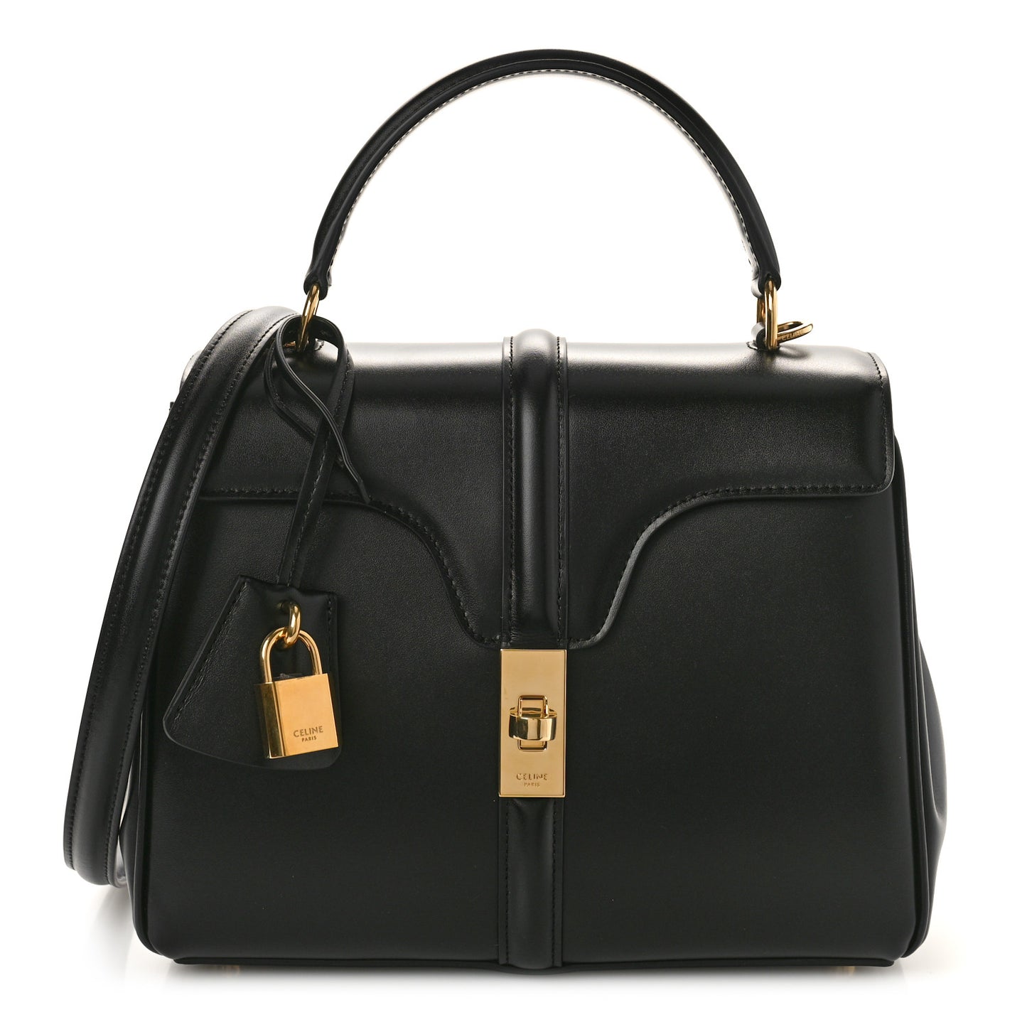 Satinated Calfskin Small 16 Top Handle Bag Black