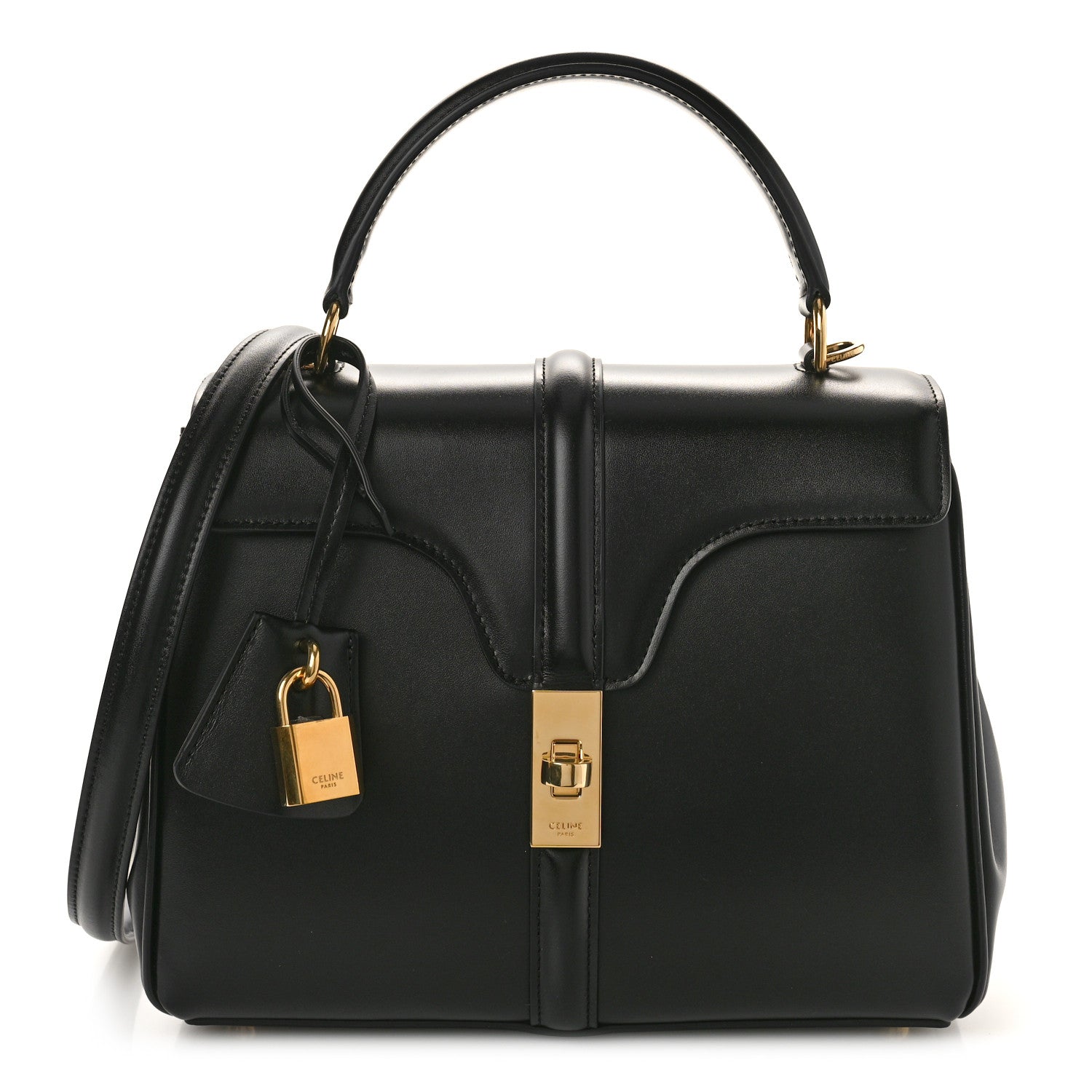 Celine Satinated Calfskin Small 16 Top Handle Bag Black 1 of 9