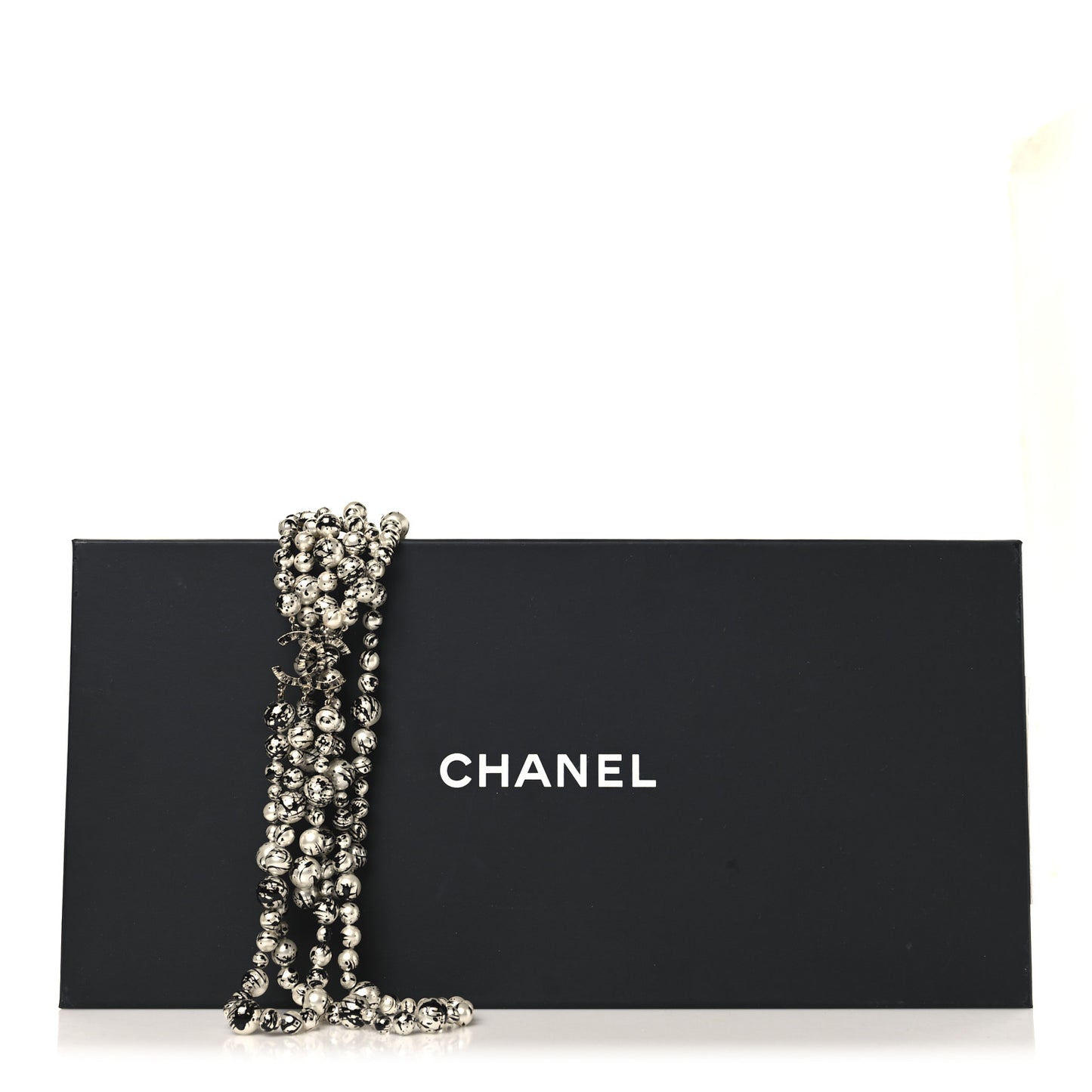 Pearl CC Graffiti 3 Strand Long Necklace Black Gold