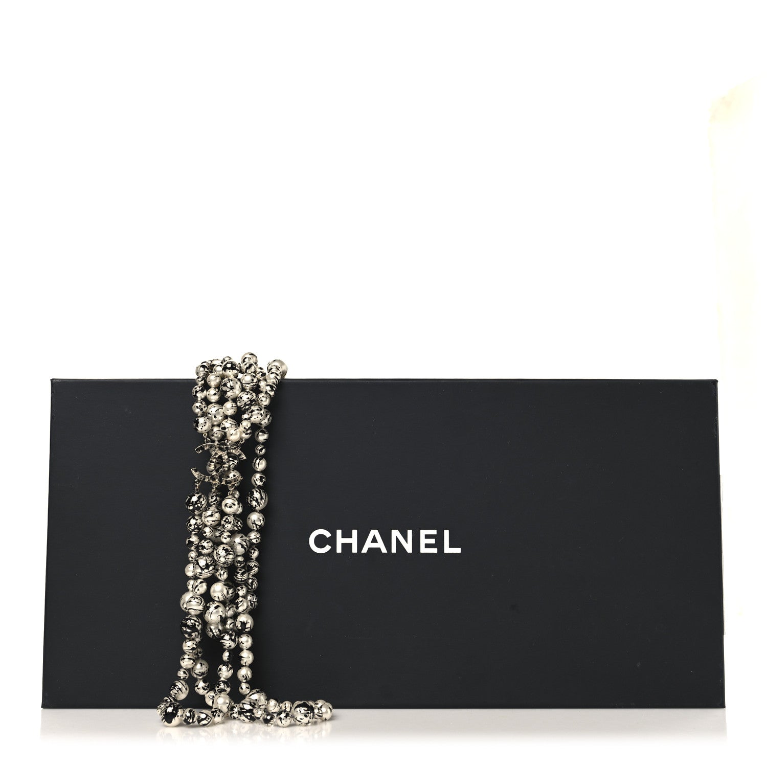 Chanel Pearl CC Graffiti 3 Strand Long Necklace Black Gold 6 of 6