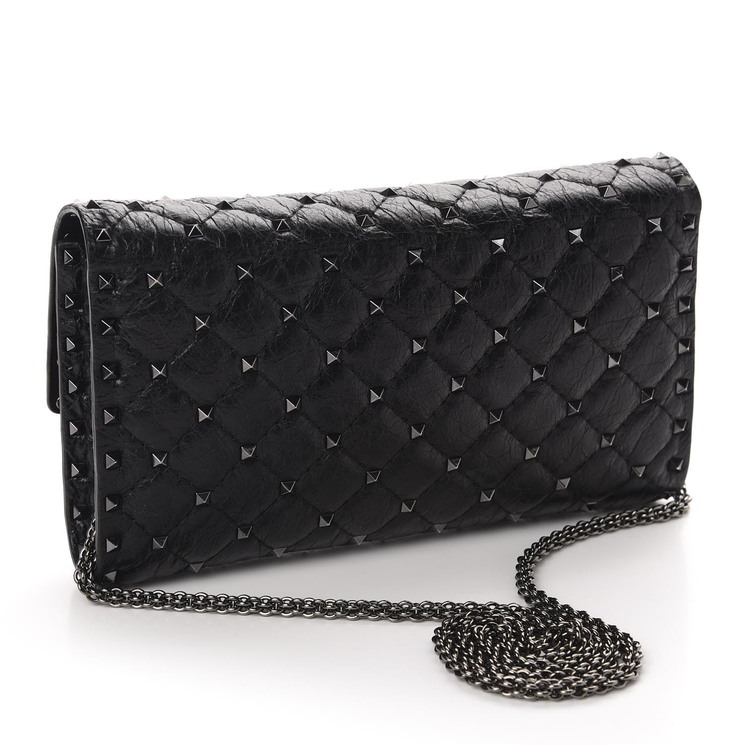 Valentino Garavani Craquele Nappa Rockstud Spike Wallet on Chain Black 3 of 10