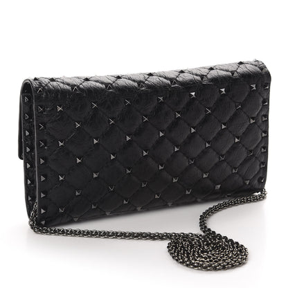 Valentino Garavani Craquele Nappa Rockstud Spike Wallet on Chain Black 3 of 10