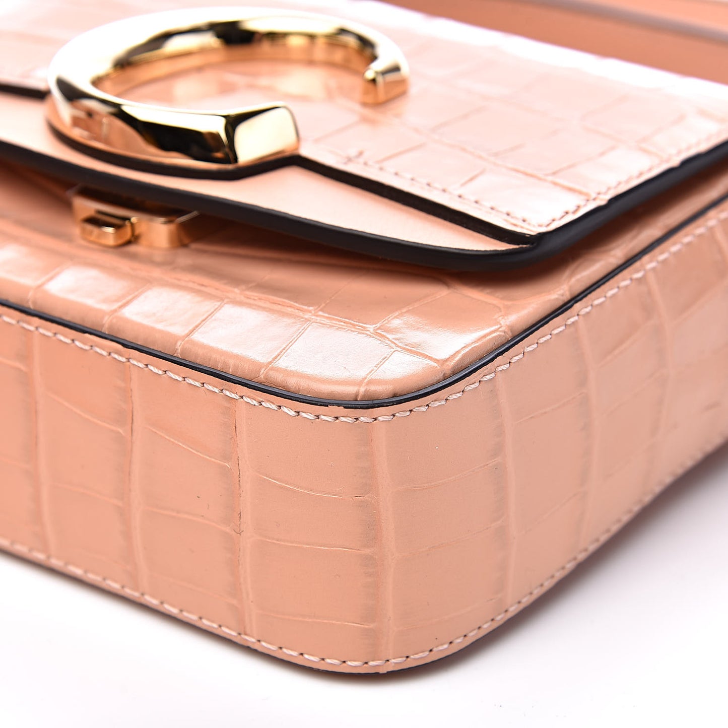 Calfskin Crocodile Embossed Mini C Double Carry Milky Orange
