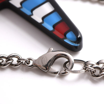 Chanel Resin Striped Airplane Necklace Black White Red 5 of 6