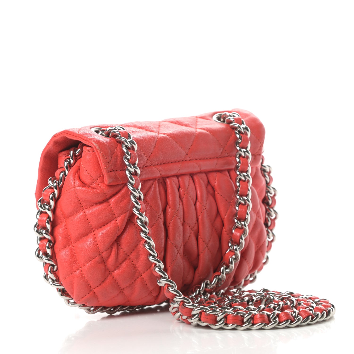 Chanel Washed Lambskin Quilted Mini Chain Around Messenger Red 3 of 15