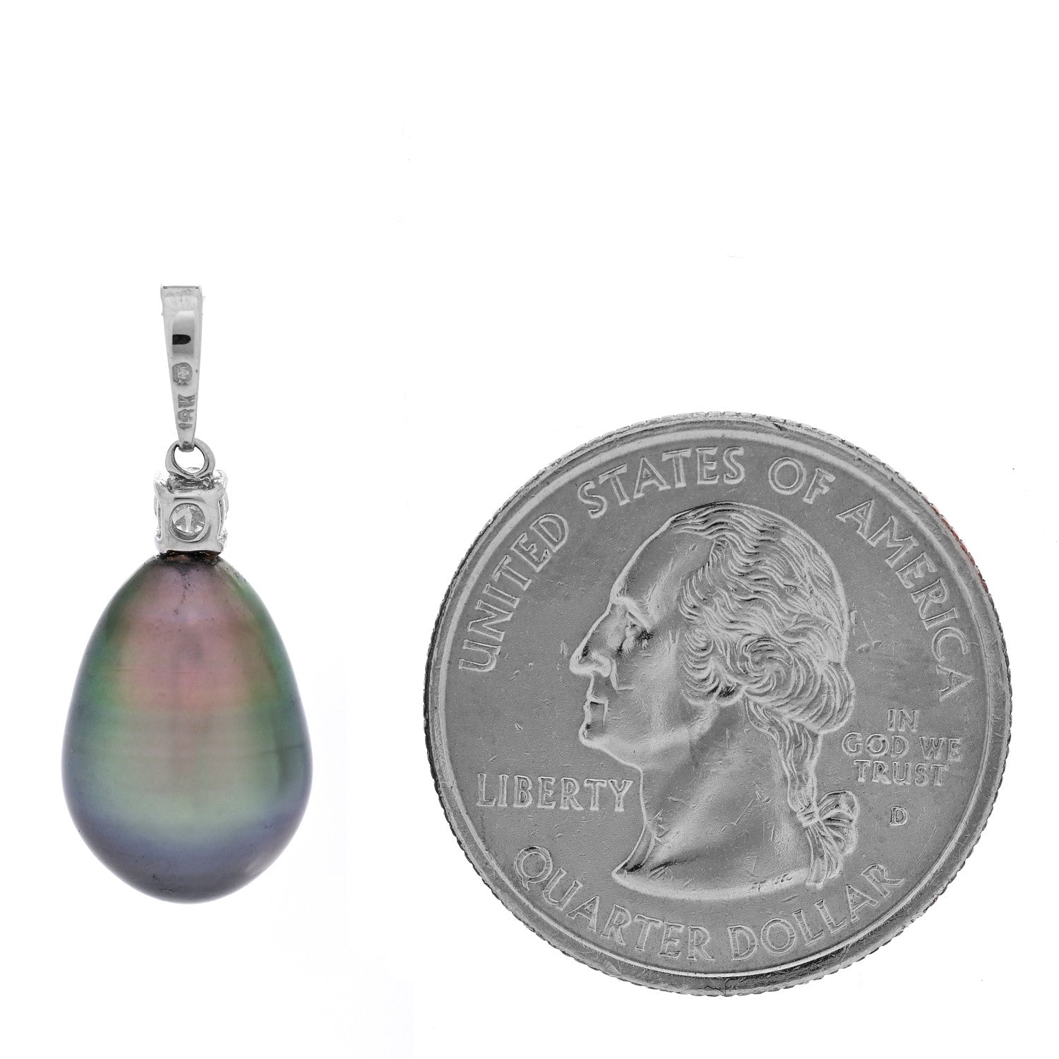 Mikimoto 18K White Gold Diamond Black South Sea Cultured Pearl 10.5mm Pendant 2 of 4
