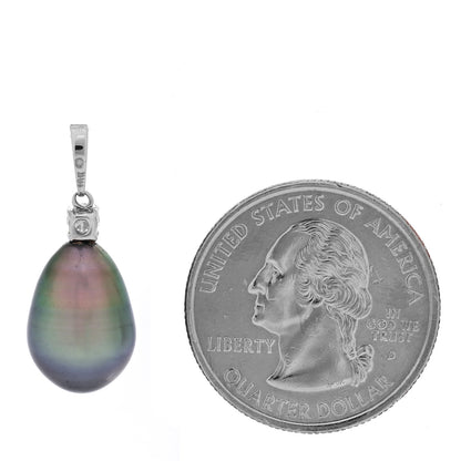Mikimoto 18K White Gold Diamond Black South Sea Cultured Pearl 10.5mm Pendant 2 of 4