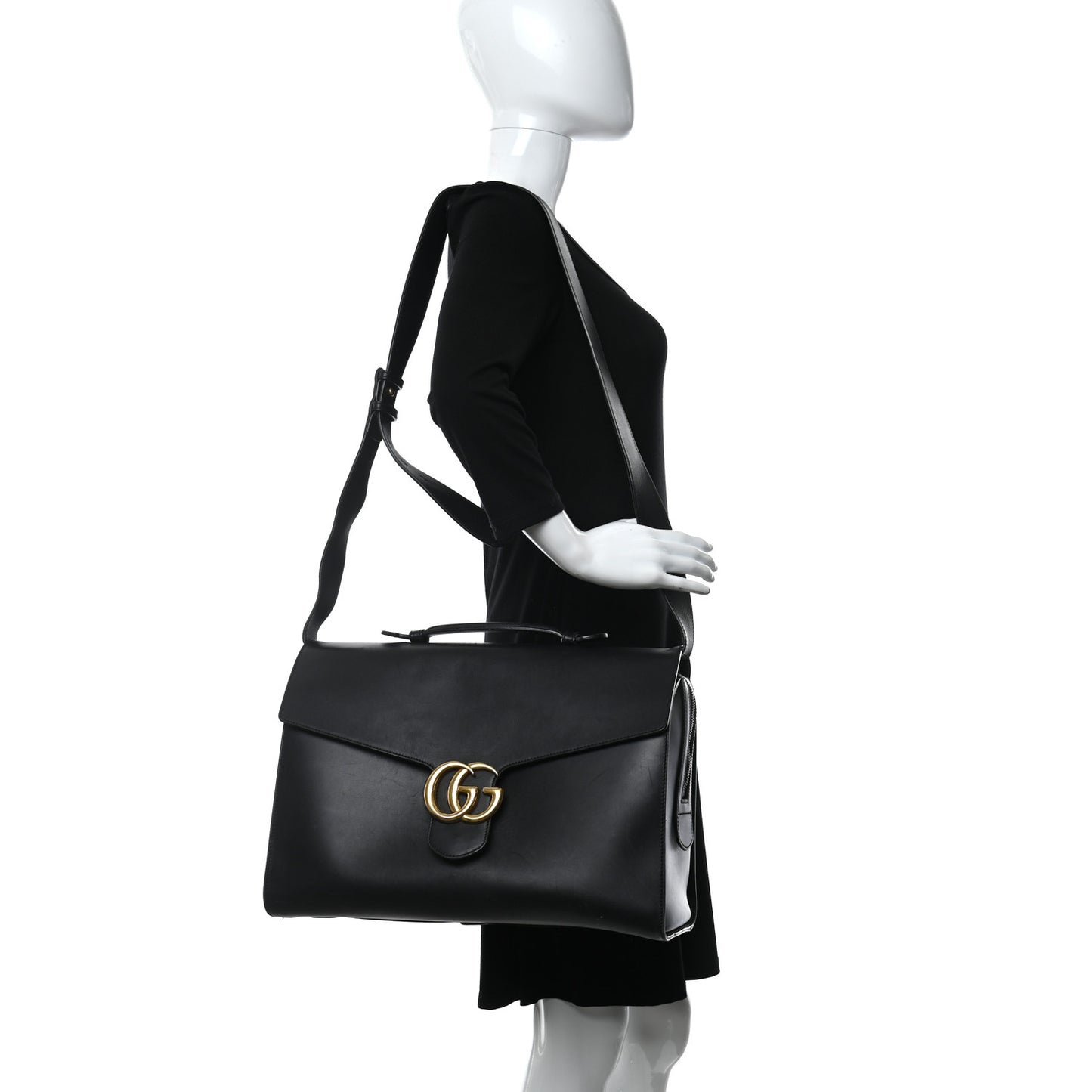Calfskin GG Marmont Top Handle Briefcase Black