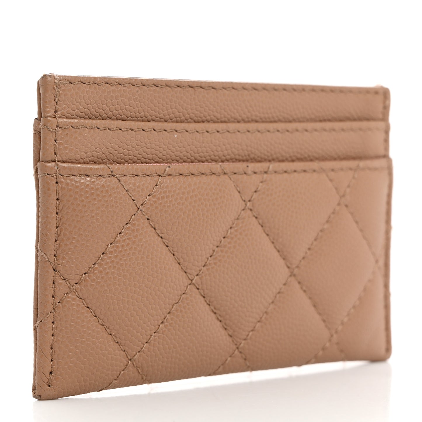 Caviar Quilted Textured CC Card Holder Dark Beige