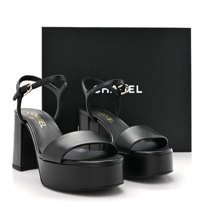 Chanel Lambskin Logo Platform Sandals 38 Black 9 of 9