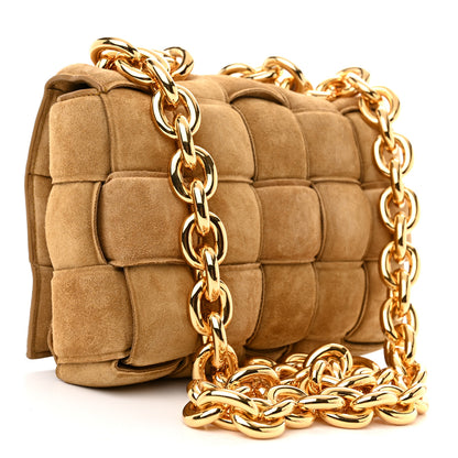 Bottega Veneta Suede Maxi Intrecciato Padded Chain Cassette Crossbody Bag Taupe 3 of 9