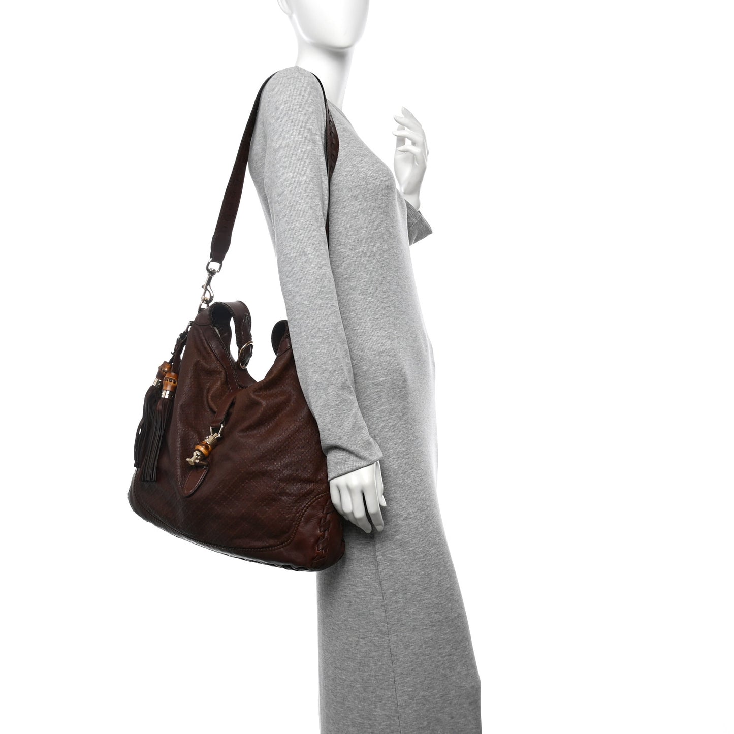 Calfskin Stitched Braided Large New Jackie Hobo Brown