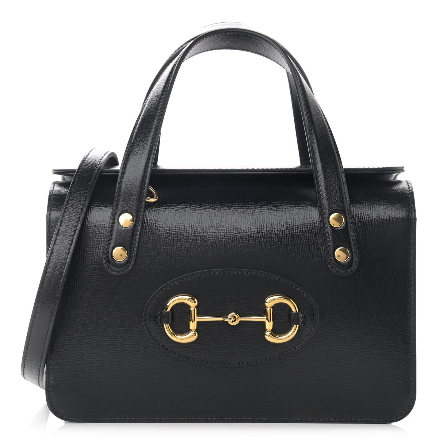 Textured Calfskin Mini Horsebit 1955 Foldover Top Handle Bag Black