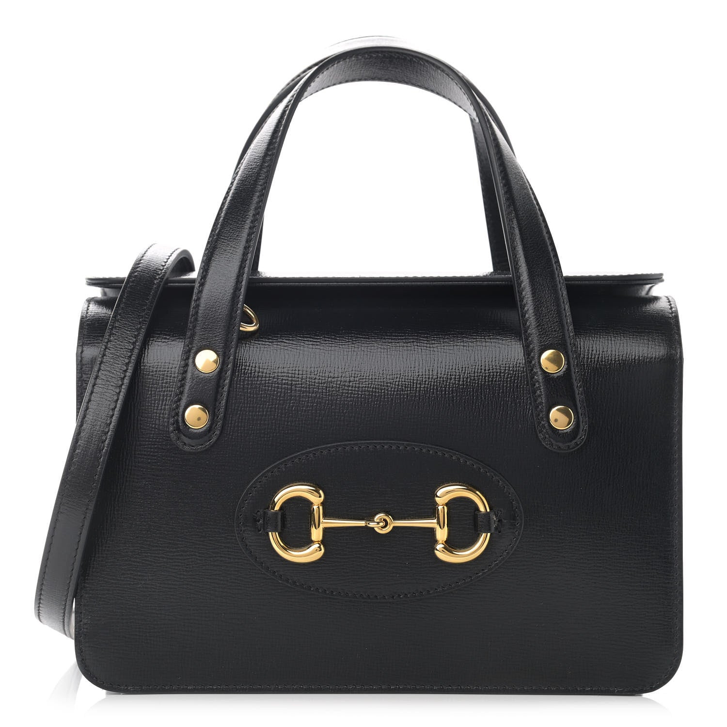 Gucci Textured Calfskin Mini Horsebit 1955 Foldover Top Handle Bag Black 1 of 10