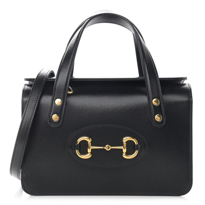 Gucci Textured Calfskin Mini Horsebit 1955 Foldover Top Handle Bag Black 1 of 10