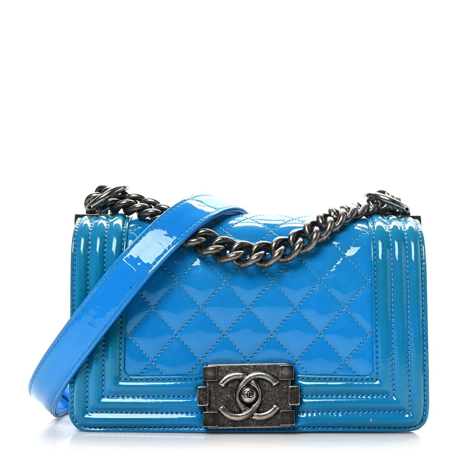 Chanel Patent Calfskin Quilted Small Boy Flap Blue 1 of 10