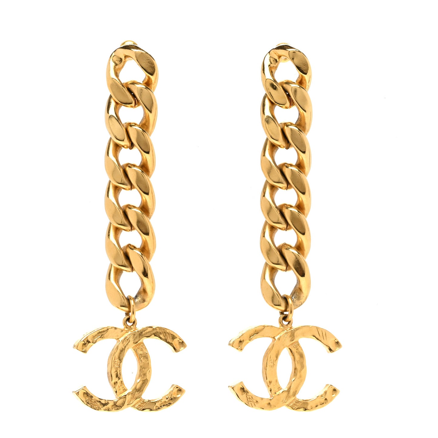 Metal CC Pick Drop Earrings Gold