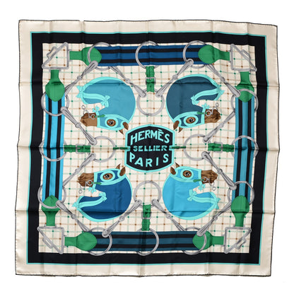Hermes Silk Tatersale Scarf 90 Creme Turquoise Vert 1 of 5