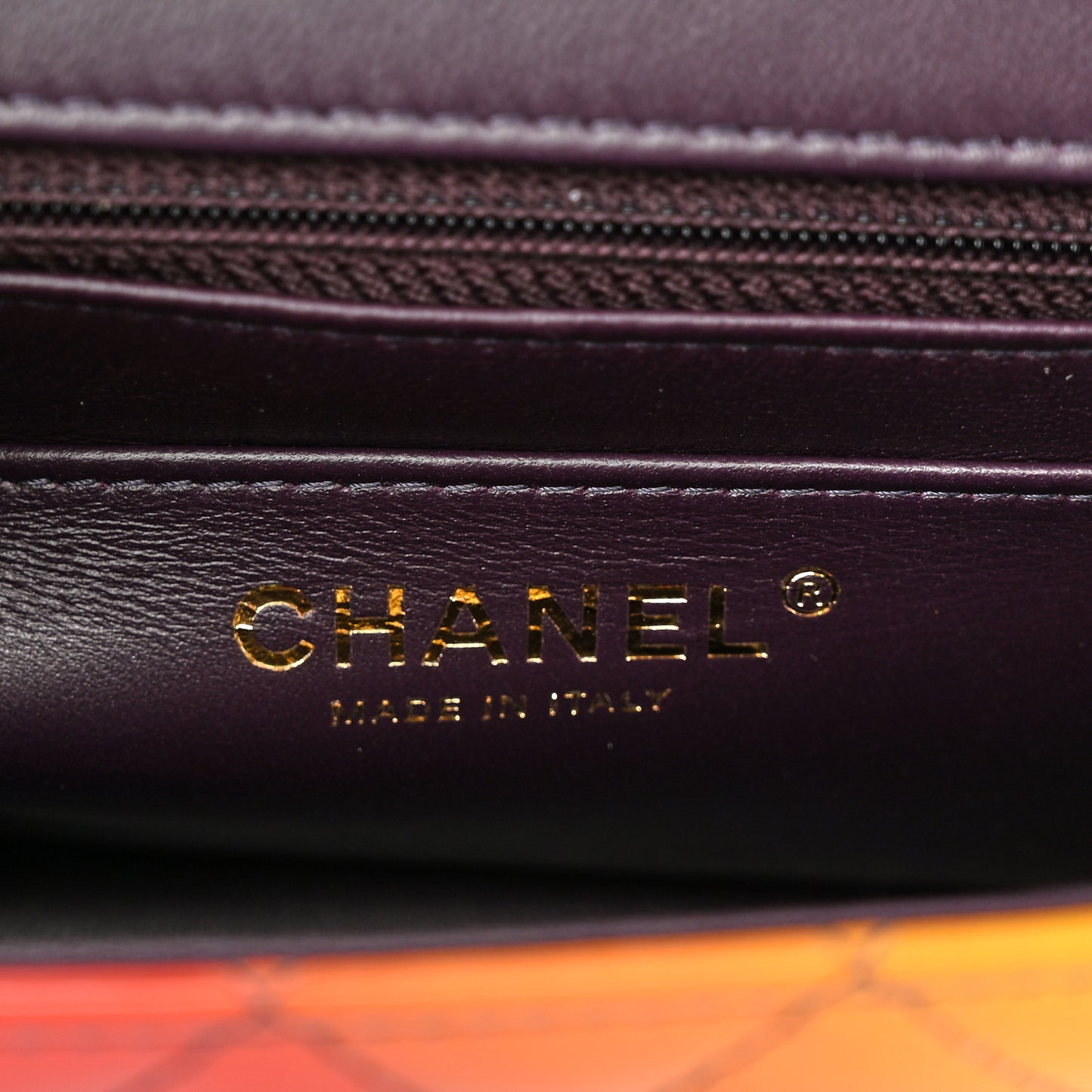 Shaded Patent Calfskin Quilted Mini Rectangular Flap Red Yellow Dark Purple