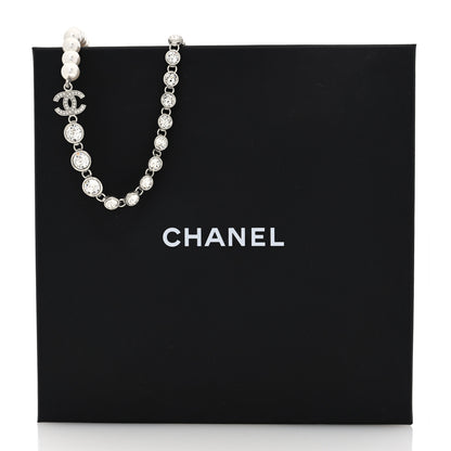 Chanel Pearl Crystal CC Choker Necklace Silver 5 of 5