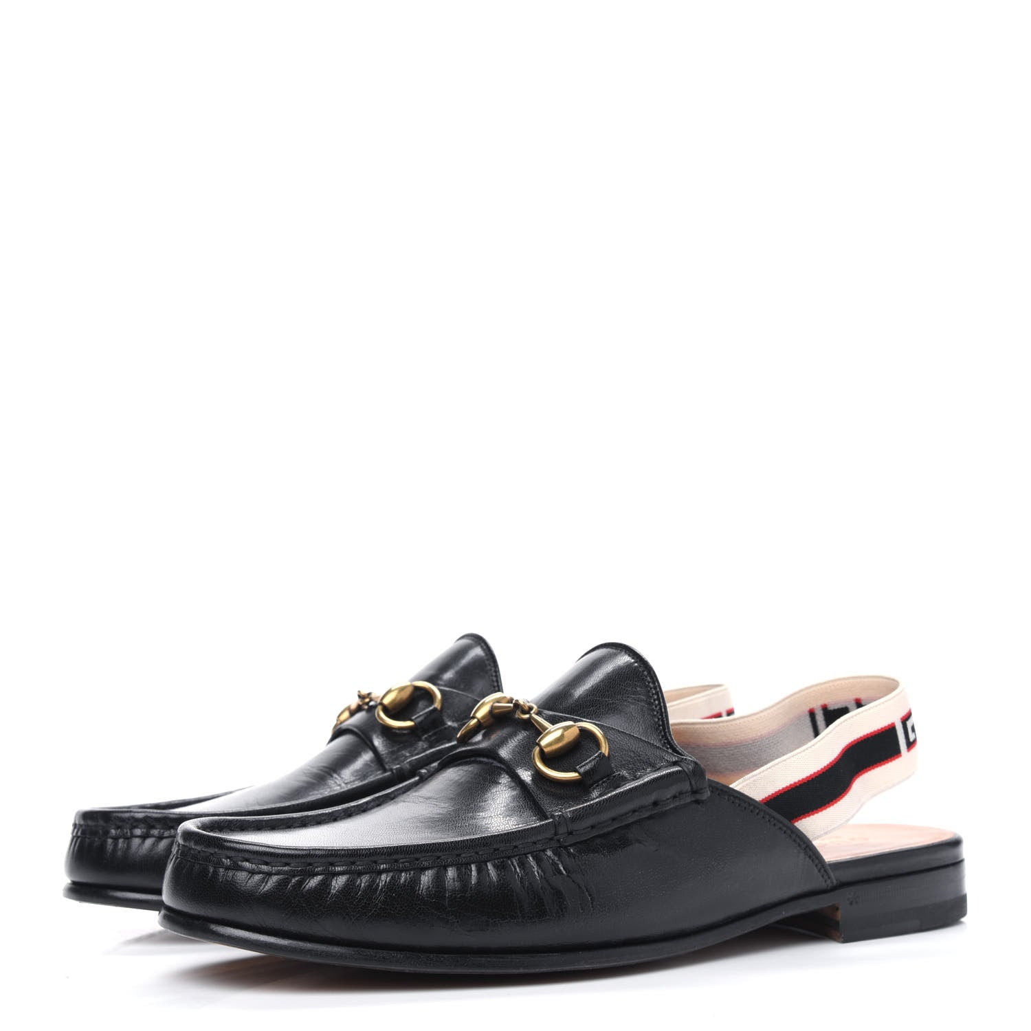 Gucci Goatskin Stripe Mens Horsebit Slingback Slippers 8.5 Black 3 of 17
