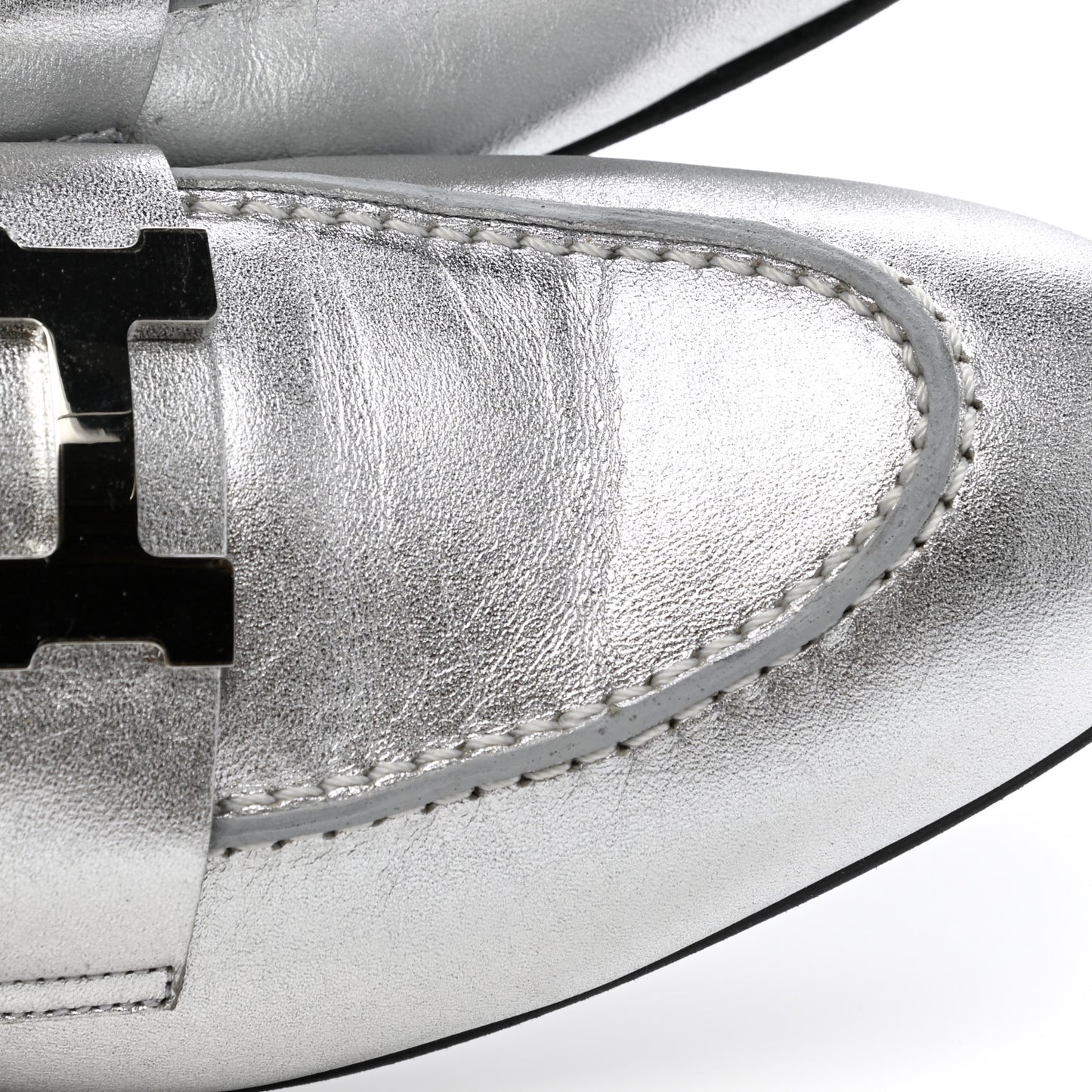 Metallic Goatskin Paris Loafers 37 Gris Argente