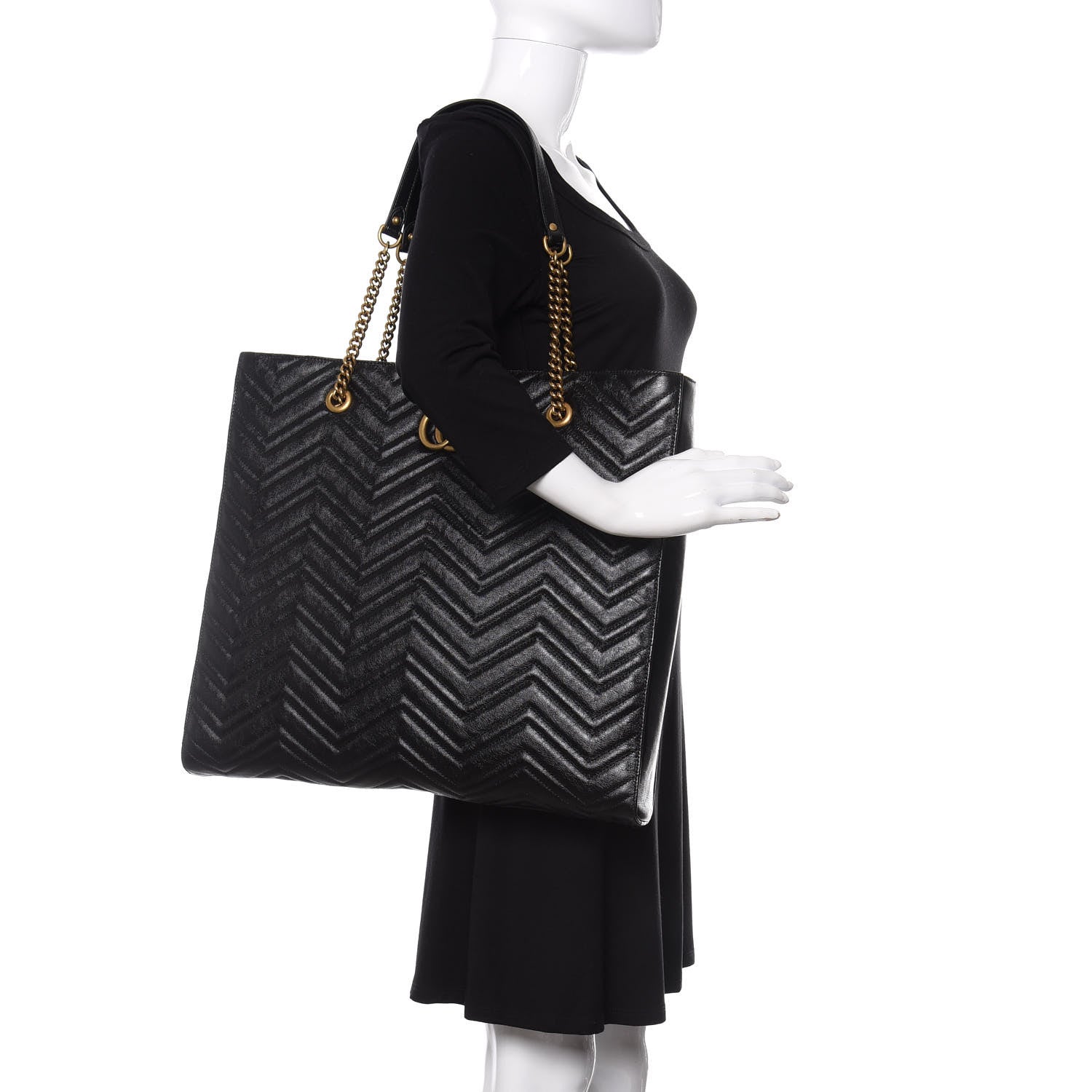 Gucci Azalea Calfskin Matelasse Large GG Marmont Slim Tote Black 2 of 11