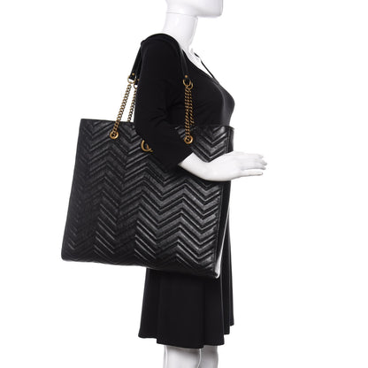 Gucci Azalea Calfskin Matelasse Large GG Marmont Slim Tote Black 2 of 11
