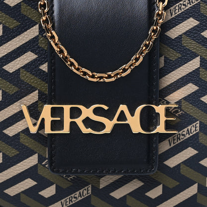 Versace Coated Canvas Calfskin Mini La Greca Signature Shoulder Bag Black Khaki 6 of 6