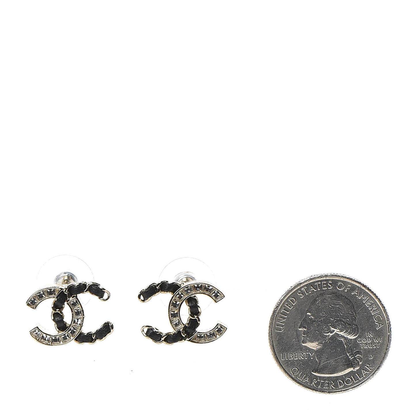Crystal Baguette Lambskin Chain CC Vintage Allure Stud Earrings Black Gold