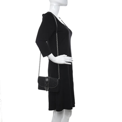 Marc Jacobs Smooth Calfskin Crystal Stud Embellished Clutch Chain Wallet Black 2 of 11