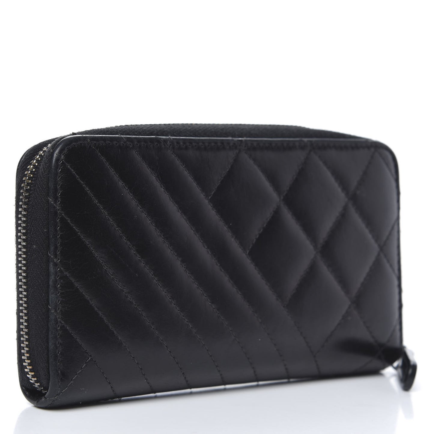 Glazed Calfskin Quilted Small Coco Boy Zip Around Wallet Black