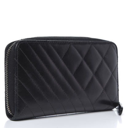 Chanel Glazed Calfskin Quilted Small Coco Boy Zip Around Wallet Black 3 of 9