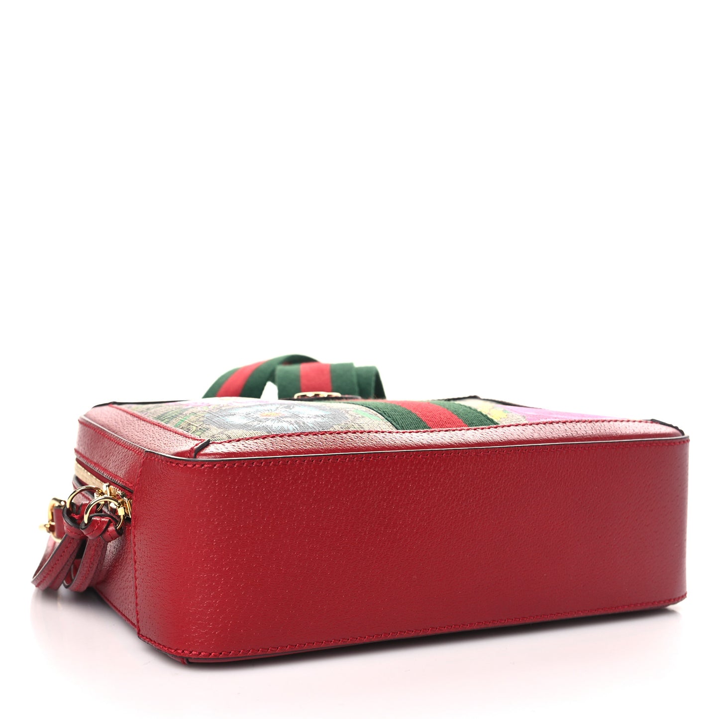 GG Supreme Monogram Flora Web Small Ophidia Top Handle Shoulder Bag Hibiscus Red