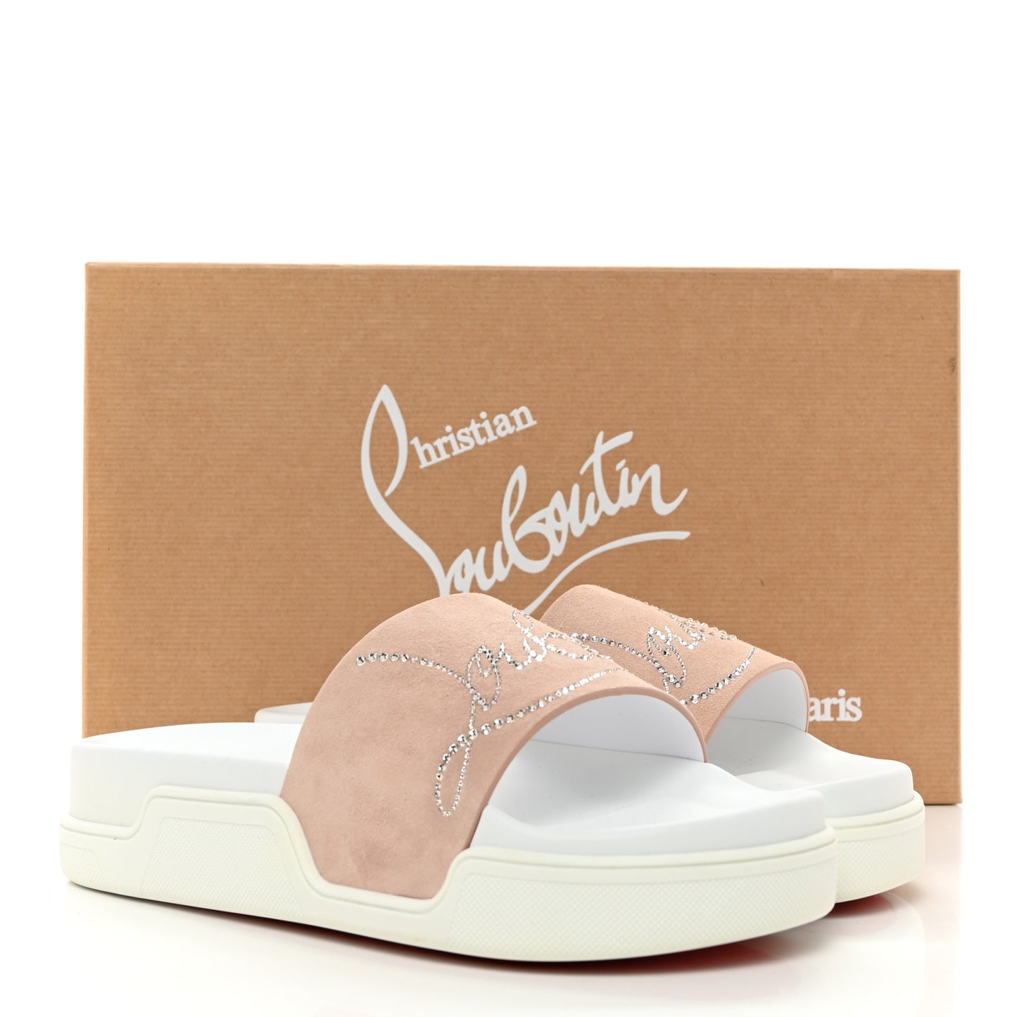 Veau Velours Strass Dear Pool Flat Platform Slide Sandal 38 Nude