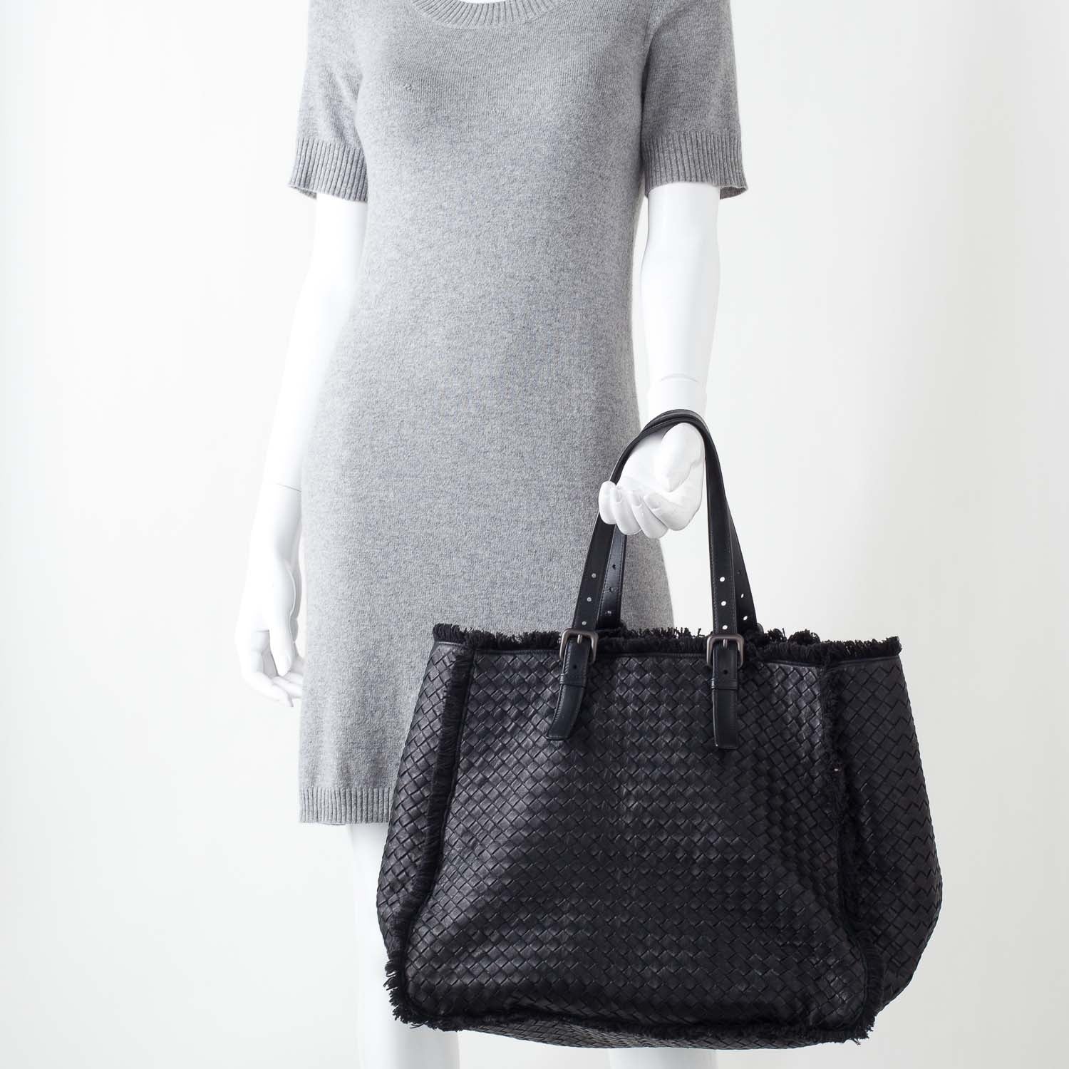 Bottega Veneta Nappa Intrecciato Canvas Fringe Maltinto Tote Nero Black 2 of 9