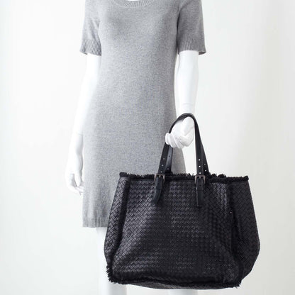 Bottega Veneta Nappa Intrecciato Canvas Fringe Maltinto Tote Nero Black 2 of 9